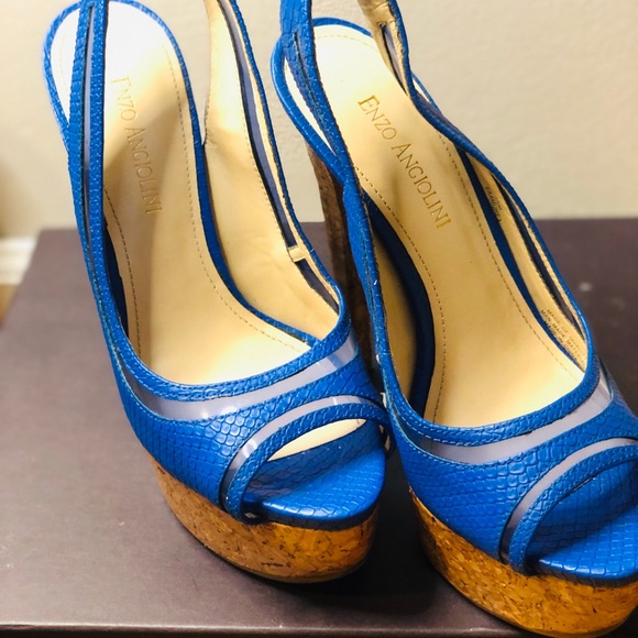Enzo Angiolini | Peep Toe Blue Slingback Heels - Picture 10 of 14